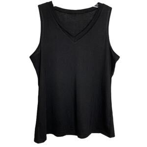 Women's Tank Top Sportswear Sleeveless Black V-Neck Wide Strap Cotton Pullover M